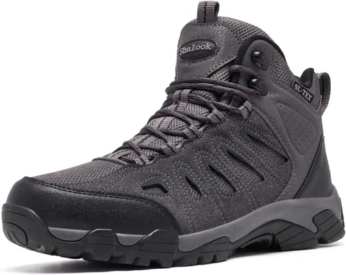 Miniatura 10 de SHULOOK Botas de senderismo impermeables para hombre, antideslizantes, ligeras, de tobillo, de media altura, transpirables, para excursionismo