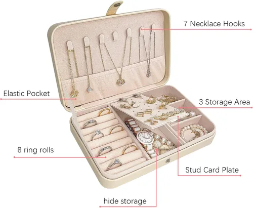 Miniatura 3 de Joyero de viaje, mini organizador portátil con cremallera, de piel sintética sintética, pequeñas cajas de almacenamiento para anillos, aretes