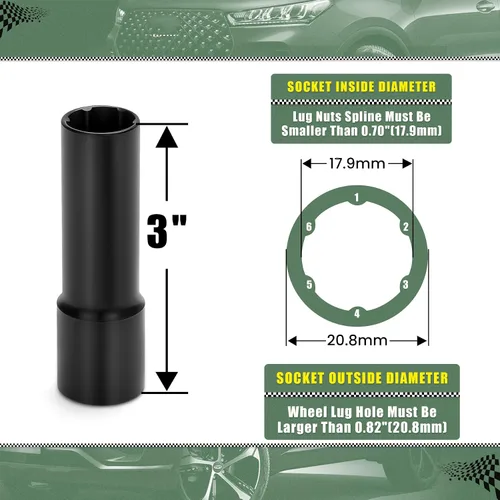 Miniatura 5 de Llave de Vaso Pequeña de 6 Puntas para Tuercas de Rueda, Herramienta Cuadrada de Impacto de 1/2 Pulgada – Remueve Fácilmente Pernos/Tuercas de Rueda