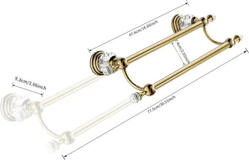 Miniatura 4 de WINCASE Toallero de cristal doble, barra de toalla dorada ajustable de 18 a 30 pulgadas, toallero para baño montado en la pared Toallero doble dorado