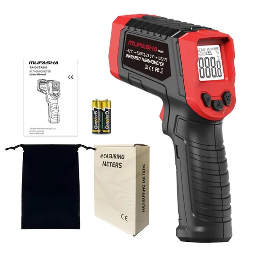 MUFASHA Termómetro infrarrojo pistola de temperatura láser termómetro de alta temperatura con pantalla LCD pirómetro industrial sin contacto 2-Rojo