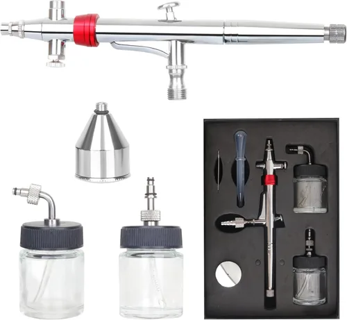 Casubaris Bolígrafo de aerógrafo con cabezal de cepillo de aire giratorio, gravedad y alimentación de sifón lateral disponible, kit de aerógrafo de