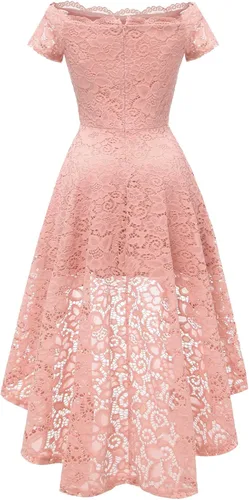 Miniatura 6 de Dressystar - Vestido de cóctel de encaje para mujer vestido asimétrico con vuelo y hombros descubiertos para fiesta y evento formal
