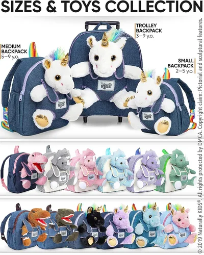Miniatura 8 de Naturally KIDS Mochilas - Mochila para niños y niñas con animales de peluche - Regalos para niños y niñas de 3, 4, 5 años, 03 Unicornio Blanco
