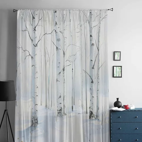 Miniatura 5 de Cortinas semitransparentes de abedul blanco para sala de estar, dormitorio, puertas francesas, ventana de 63 pulgadas de largo, acuarela, invierno