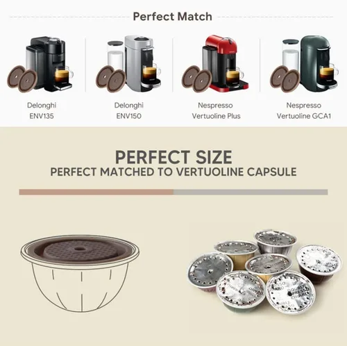 Miniatura 2 de Tapas de cápsula reutilizables Vertuo 3 piezas + cápsulas vacías Vertuo-80+150+230ml cada una 6 piezas compatibles con la máquina de café Vertuo