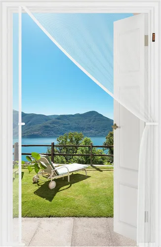 MAGZO - Puerta mosquitera magnética blanca, para puertas de 30" x 80", tamaño malla 32" x 81", apertura lateral izquierda y derecha, poliéster