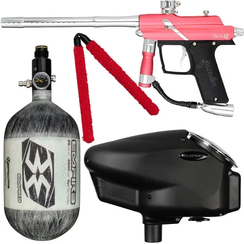 Action Village Azodin Blitz 4 Kit de pistola de paintball de competición con tanque de aire Color: Rosa polvo/Plata pulida
