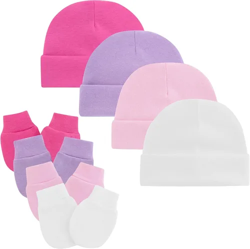 Zando Gorros y manoplas unisex para bebés, gorro de hospital para recién nacidos, con guantes antiarañazos, conjunto para bebés y niños