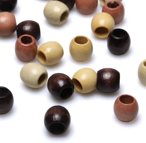 Miniatura 2 de 200 cuentas de madera de barril de 0.472 in, cuentas de madera de agujero grande para decoración de trenzas de cabello, fabricación de proyectos
