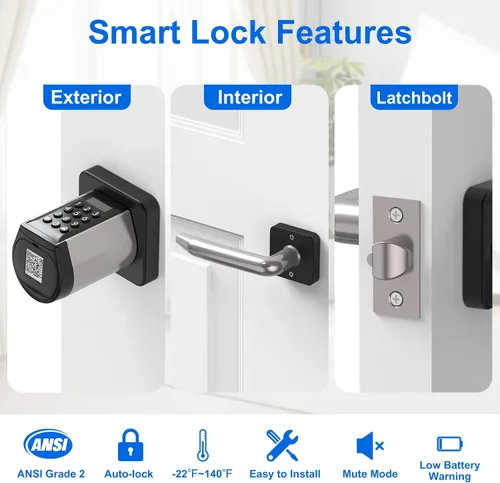 Miniatura 2 de Cerradura de puerta inteligente con asa, cerradura de puerta de entrada sin llave para puerta delantera, perilla de puerta de seguridad con teclado
