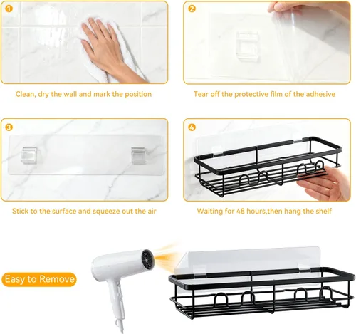 Miniatura 7 de Organizador de Ducha Adhesivo, Estantes de Ducha de Gran Capacidad para Interior de Ducha, Organizador y Almacenamiento de Ducha de Baño Sin