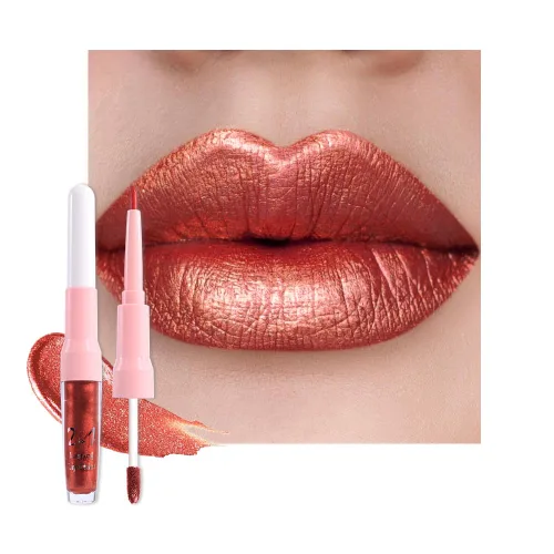 Miniatura 35 de evpct Juego de delineador de labios y lápiz labial metálico rosa claro, para mujeres, de larga duración, impermeable, 24 unidades, color rosa claro