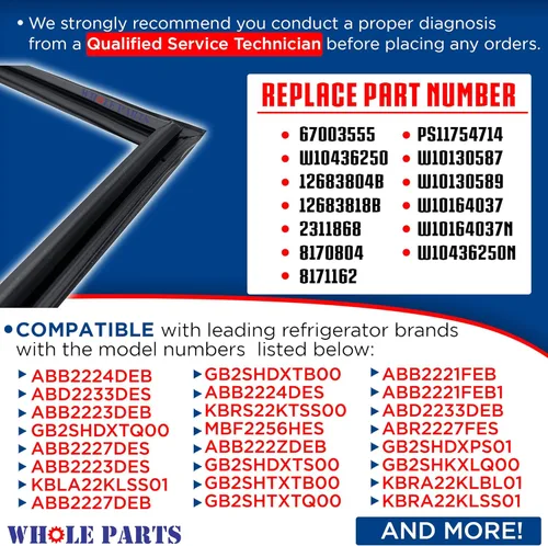 Miniatura 3 de Junta de puerta negra para congelador y refrigerador (tira magnética en el interior) – Parte # WPW10436250 – Compatible con modelos seleccionados