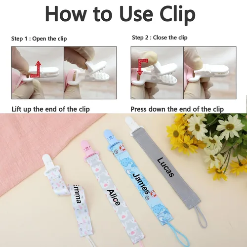 Miniatura 6 de 4 unidades, chupete personalizado con nombre, clip para chupete personalizado, regalo de bebé para niños y niñas recién nacidos, accesorio de bebé
