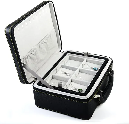 Miniatura 4 de Oirlv Joyero de viaje de cuero negro Caja de almacenamiento de joyería
