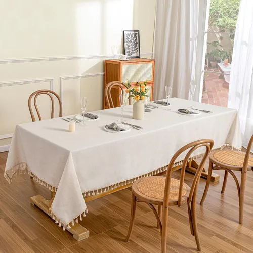Miniatura 2 de MYSKY HOME - Mantel para mesa rectangular, impermeable, manteles de algodón suave para interior/exterior, mantel sin arrugas para mesa rectangular