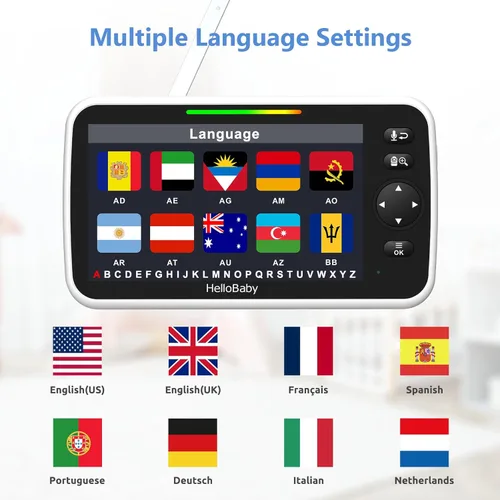 Miniatura 7 de HelloBaby Pantalla grande IPS de 6 pulgadas, monitor de video para bebés con batería mejorada de 4000 mAh, conversación de 2 vías