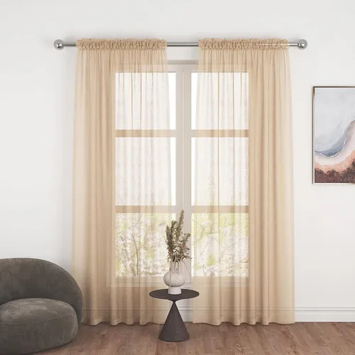 Miniatura 63 de UPOPO Paneles de Cortina Beige Pequeños Cortinas Transparentes de Gasa de 16 Pulgadas de Largo Cortinas de Cocina de Voile con Textura de Lino
