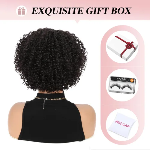 Miniatura 6 de Peluca de cabello humano corto con encaje frontal, rizada, sin pegamento, parte lateral, cabello humano virgen brasileño rizado con abuelitos