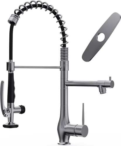 Miniatura 22 de GIMILI Grifo de cocina negro mate con rociador extraíble de una sola manija grifo de fregadero de cocina de alta presión grifos de cocina