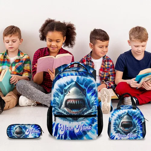 Miniatura 7 de UNIKITTY Mochila para niños con nombre personalizado, juego de 3 piezas con bolsa de almuerzo y estuche para lápices, bolsa escolar de 17 pulgadas