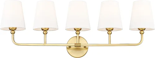 Miniatura 26 de VL837-BG-RA-2 - Lámparas de baño de 2 luces, luces de ratán dorado cepillado, aplique de doble pared con pantalla tejida a mano acampanada, apliques
