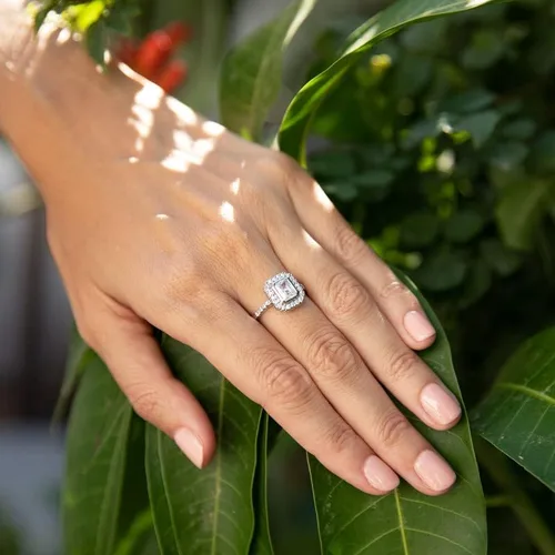 Miniatura 2 de PZ Anillo octágono de piedras preciosas, anillo de compromiso de plata esterlina