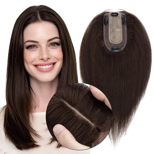 MY-LADY Extensiones de cabello humano para mujeres con base de seda y clip de encaje, 150% de densidad, cabello humano real, 7 * 13 cm, lacio, 6