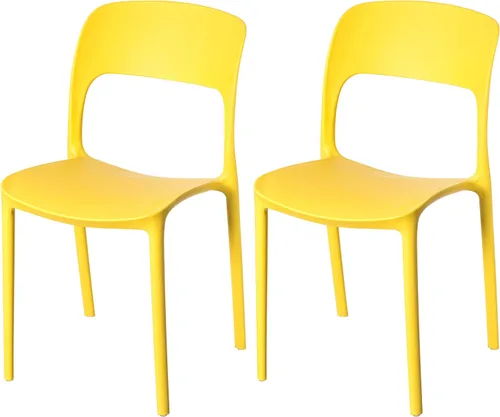Miniatura 16 de Fabulaxe Silla de comedor moderna de plástico para exteriores con respaldo curvado abierto, juego de 2 unidades Juego de 2 rojo