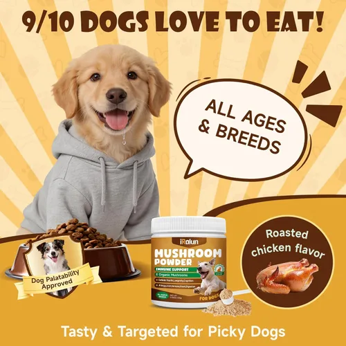 Miniatura 7 de Hongos para perros: suplemento orgánico de hongos en polvo para perros, aumenta la inmunidad, apoya la digestión y mejora la salud general