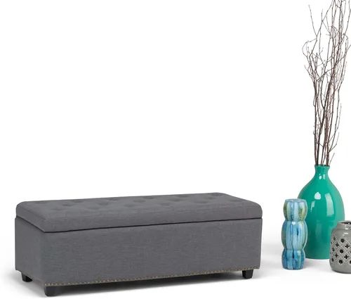 Miniatura 4 de Otomano rectangular de almacenamiento Simpli Home Hamilton, Madera, Gris pizarra Pizarra gris