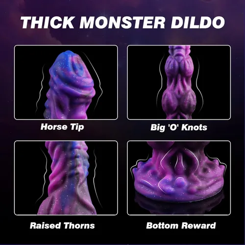 Miniatura 9 de Consolador Monstruo Fantasía Caballo de 9.6 pulgadas con 2 Nudos Grandes, Consoladores de Nudo Enorme Gruesos Estilo Perro Dragón con Ventosa