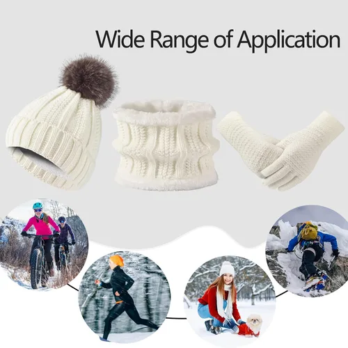 Miniatura 7 de Conjunto de guantes de invierno para mujer, gorro de forro polar, bufanda para pantalla táctil, guante 3 en 1