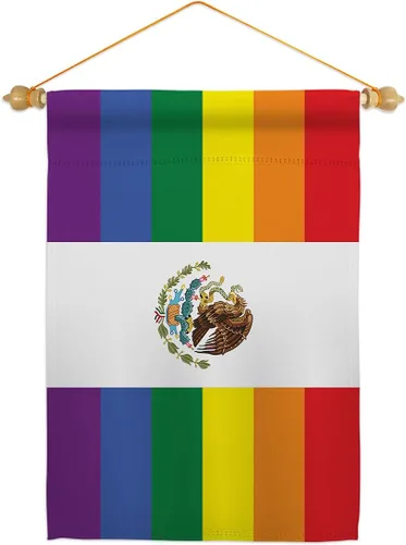 Miniatura 6 de Bandera de jardín de arpillera de Orgullo de México LGBT arco iris amor gay bisexual pequeño regalo decorativo patio casa pancarta de doble cara