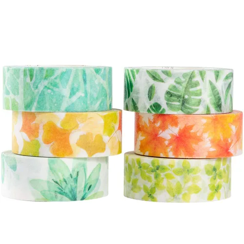 Miniatura 2 de YUBBAEX - Juego de cintas adhesivas Washi con plantas exuberantes, 6 rollos, cinta decorativa para enmascarar de 15 mm de ancho (sensación de hojas)