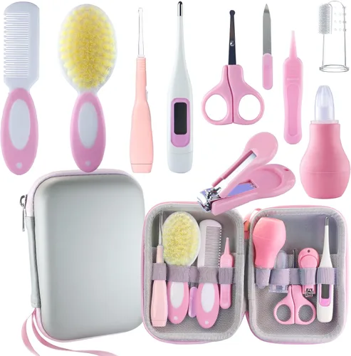 Miniatura 8 de Kit de aseo para bebés, esenciales para recién nacidos, kit portátil de cuidado del bebé, contiene cortaúñas para bebés, peine para bebés, cepillo