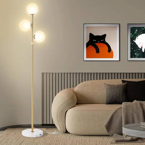 Miniatura 7 de Lámparas de pie de mediados de siglo de 67 pulgadas para sala de estar, lámpara de pie de 3 globos con pantallas de vidrio esmerilado, lámpara