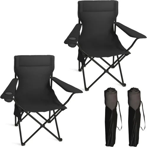 Silla portátil de campamento, paquete de 2, silla plegable para exteriores con portavasos y bolsillo lateral para campamento, senderismo, picnic,