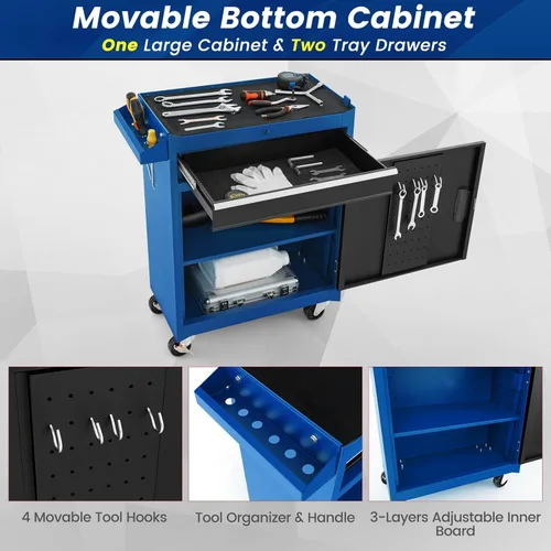 Miniatura 5 de ERGOMASTER Caja de herramientas con ruedas resistente con gabinete de 5 cajones para armario con cerradura y extraíble para garaje y taller - azul