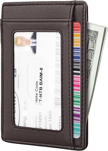 Miniatura 145 de Travelambo billetera mediana y minimalista de cuero para bolsillo frontal, con bloqueo de interferencia de radiofrecuencia