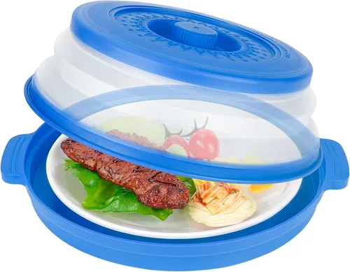 Miniatura 10 de Funda de alimentos para microondas de 10.7 pulgadas con alfombrilla aislante de calor, cubierta plegable antisalpicaduras de microondas