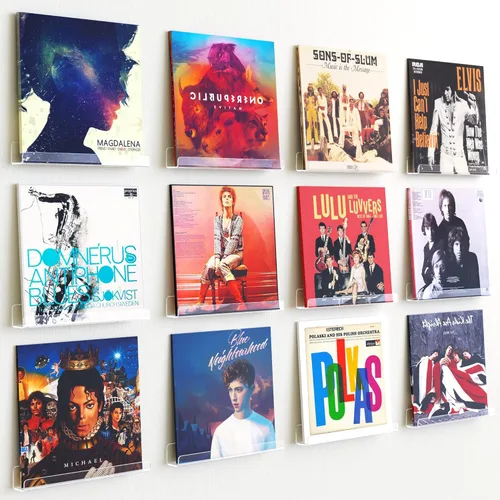 Miniatura 10 de upsimples Paquete de 8 estantes de pared para discos de vinilo, soporte de 12" para almacenamiento y exhibición de álbumes, estantes flotantes
