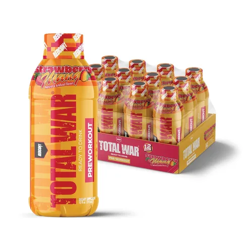 REDCON1 Total War Listo para beber antes del entrenamiento, sabor fresa y mango - Fórmula RTD que potencia la resistencia, apta para dieta