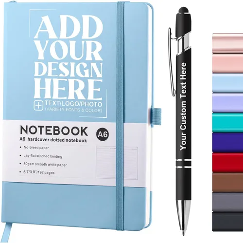 Miniatura 16 de Cuaderno personalizado con bolígrafo, cuaderno A6 personalizable con logotipo/texto/imagen personalizados para el trabajo, la escuela, 192 páginas