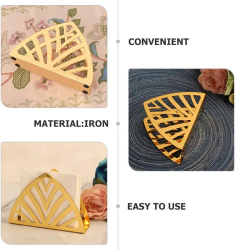 Miniatura 5 de Metal Napkin Holder Stand, Gold Triangular Tissue Dispenser for Restaurant and Home Table, Iron Art Hollow Design Napkin Storage Rack for Kitchen