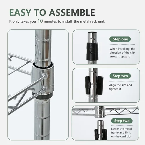 Miniatura 6 de BestOffice Estantes de almacenamiento de alambre de 5 niveles con ruedas 14x30x60 Cromo Estantes ajustables Estante de metal resistente