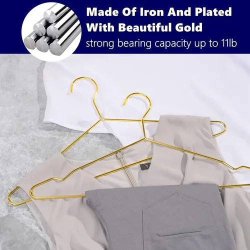 Miniatura 5 de Amber Home Paquete de 30 perchas de metal fuerte dorado brillante de 17 pulgadas, perchas resistentes, perchas estándar para chaquetas, camisas