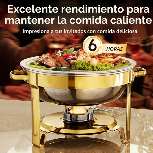 Miniatura 2 de Platos de roce para buffet, paquete de 4 platos redondos de acero inoxidable de 5 cuartos de galón para fiestas en casa, reuniones de Navidad