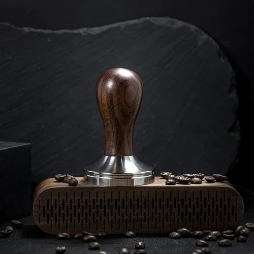 Miniatura 5 de Prensa de café espresso con alfombrilla de prensa 304 de acero inoxidable, base plana, mango de madera para molido de café, accesorio para máquinas